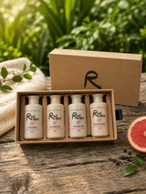 Set of Rad Spa skincare products in a box with a natural background