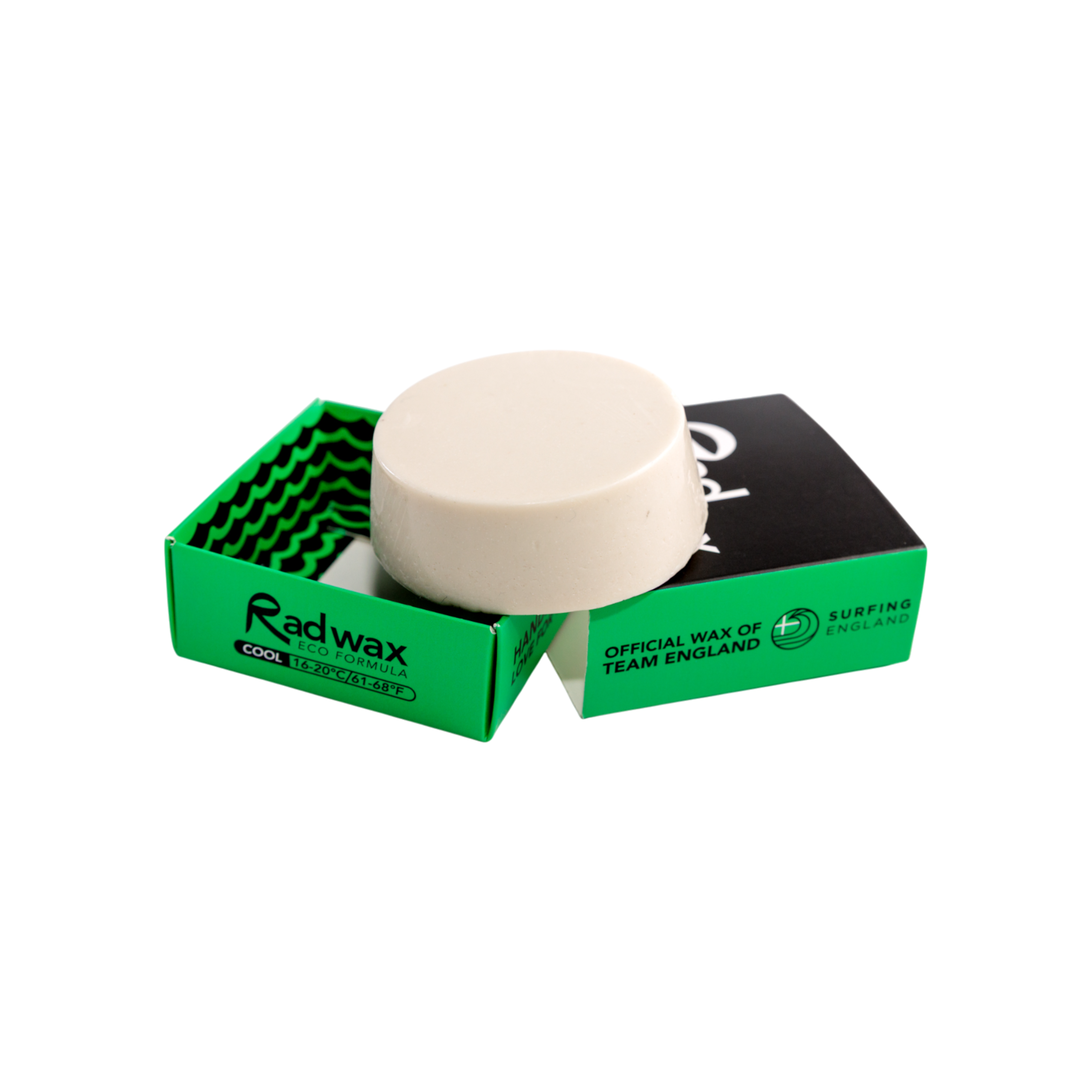Rad Wax Cool Water Eco Surf Wax stack on a box