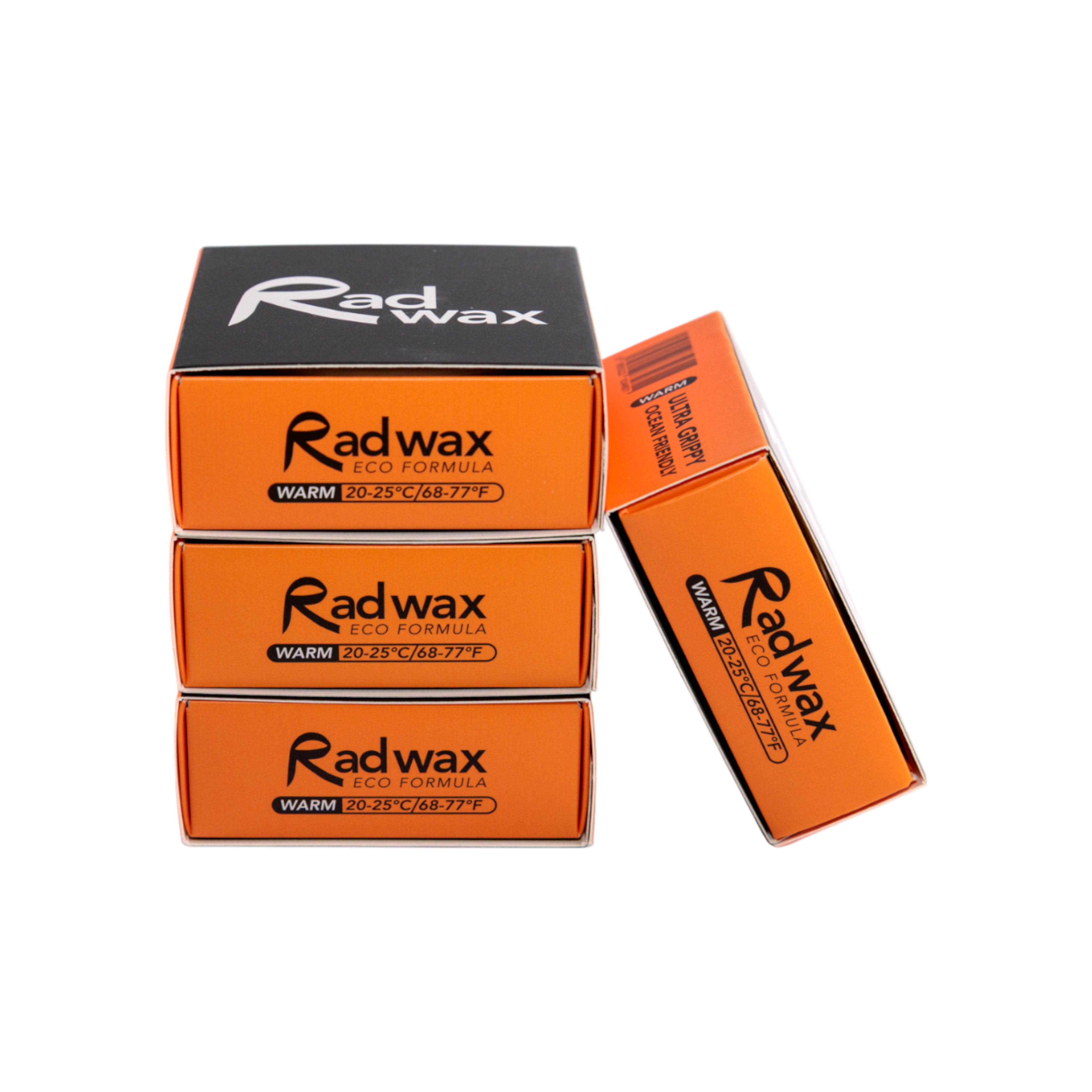 Orange and black Rad Wax packaging on a white background